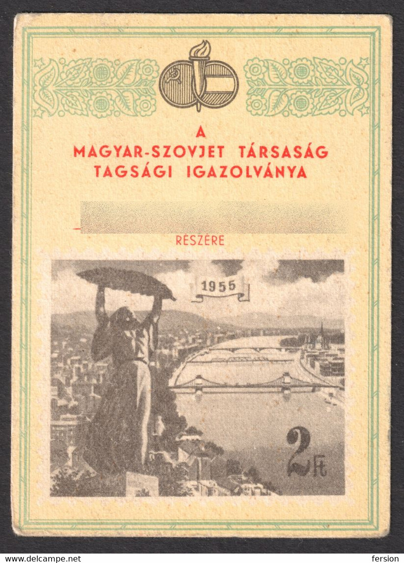 BRIDGE Bridges 1955 Soviet Russia CCCP Hungary Society - Membership Card Tax Cinderella Label Vignette Danube River USED - Sonstige & Ohne Zuordnung