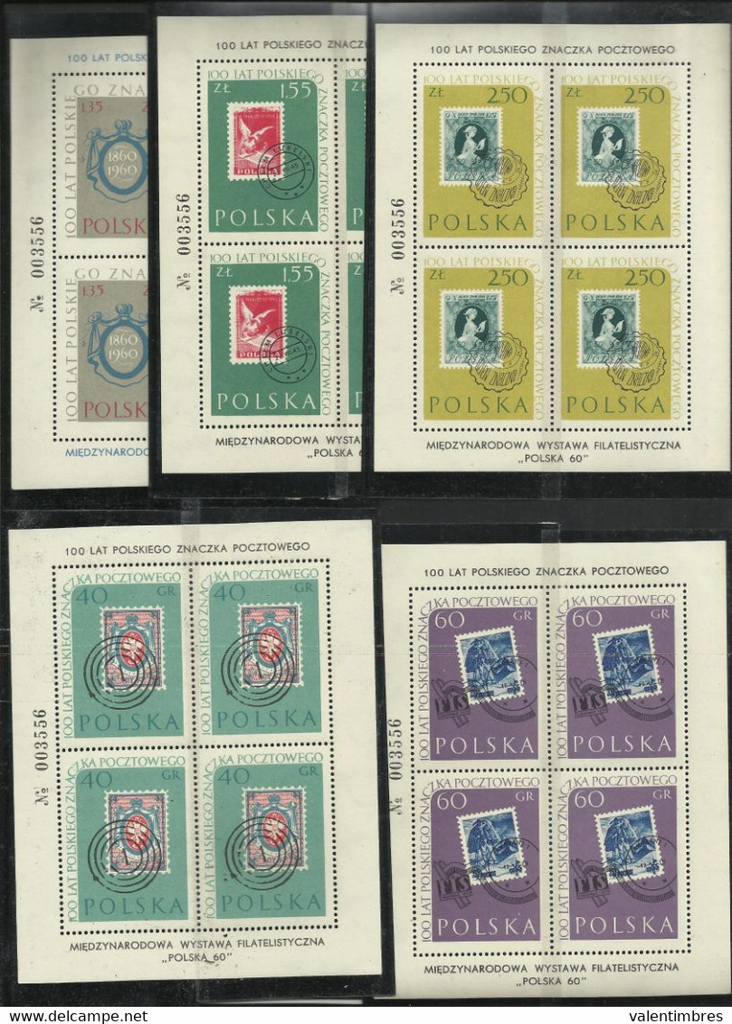 Pologne YT 1026/30  En  5 Feuillets ** Poland Polen Polonia  Polska Centenaire 1er Timbre  Timbre Sur Timbre - Feuilles Complètes