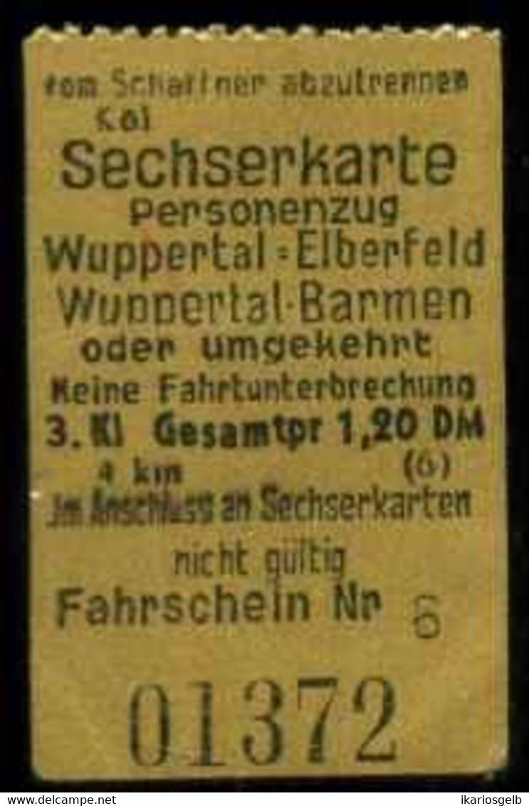 Deutschland Bundesbahn 1953 Wuppertal Elberfeld > Barmen Sechsfahrten- Fahrkarte Boleto Biglietto Ticket Billet - Zonder Classificatie