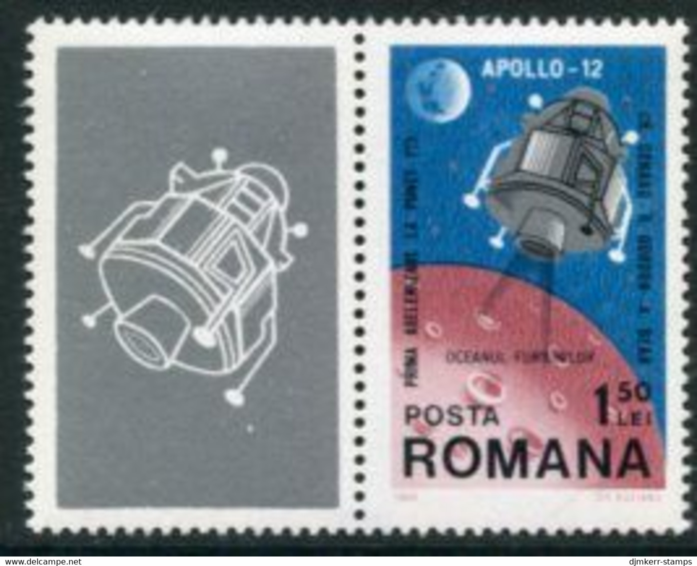 ROMANIA 1969 Apollo 12 Moon Landing Single MNH / **.  Michel 2809 - Ongebruikt