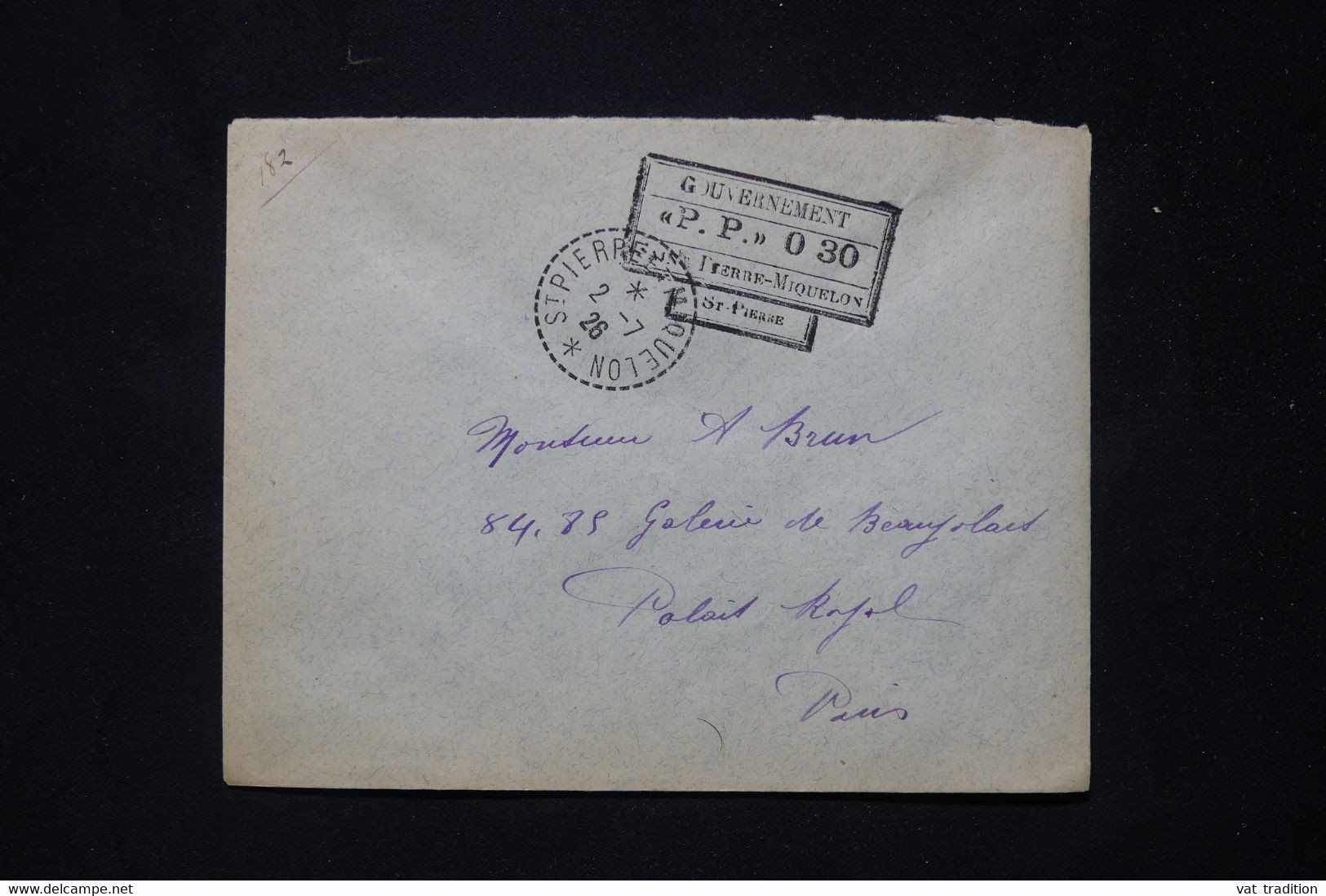 ST PIERRE ET MIQUELON - Enveloppe Avec Cachet  PP 0.30 De St Pirere Pour Paris En 1926  - L 77249 - Other & Unclassified