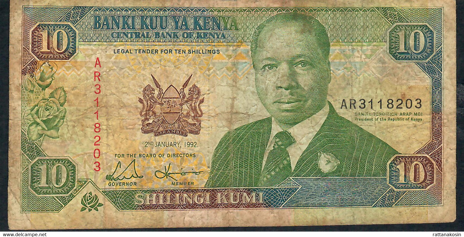 KENYA P24d 10 SHILLINGS 1992   #AR     FINE  NO P.h. - Kenia