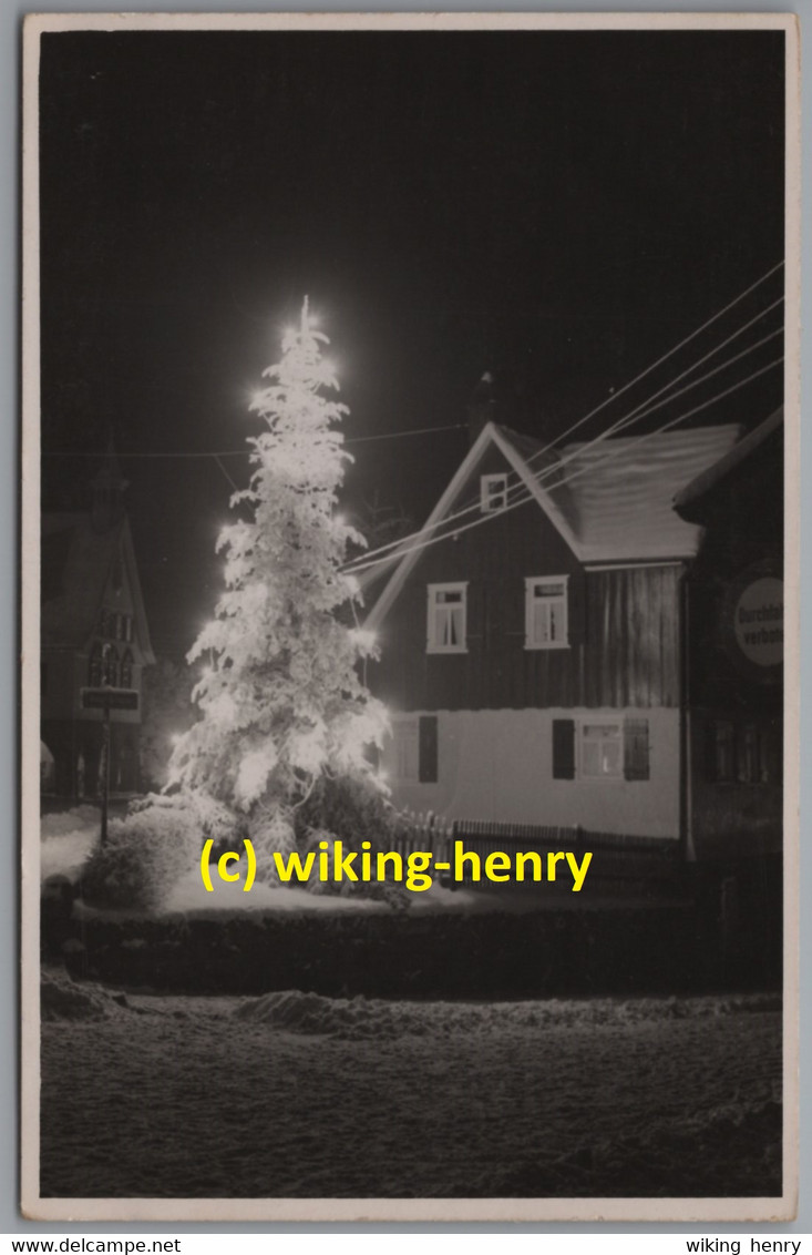 Schömberg - S/w Ortsansicht 2   Alte Hauptstraße Mit Rathaus Und Weihnachtsbaum Von Der Kirchgasse Her - Schömberg