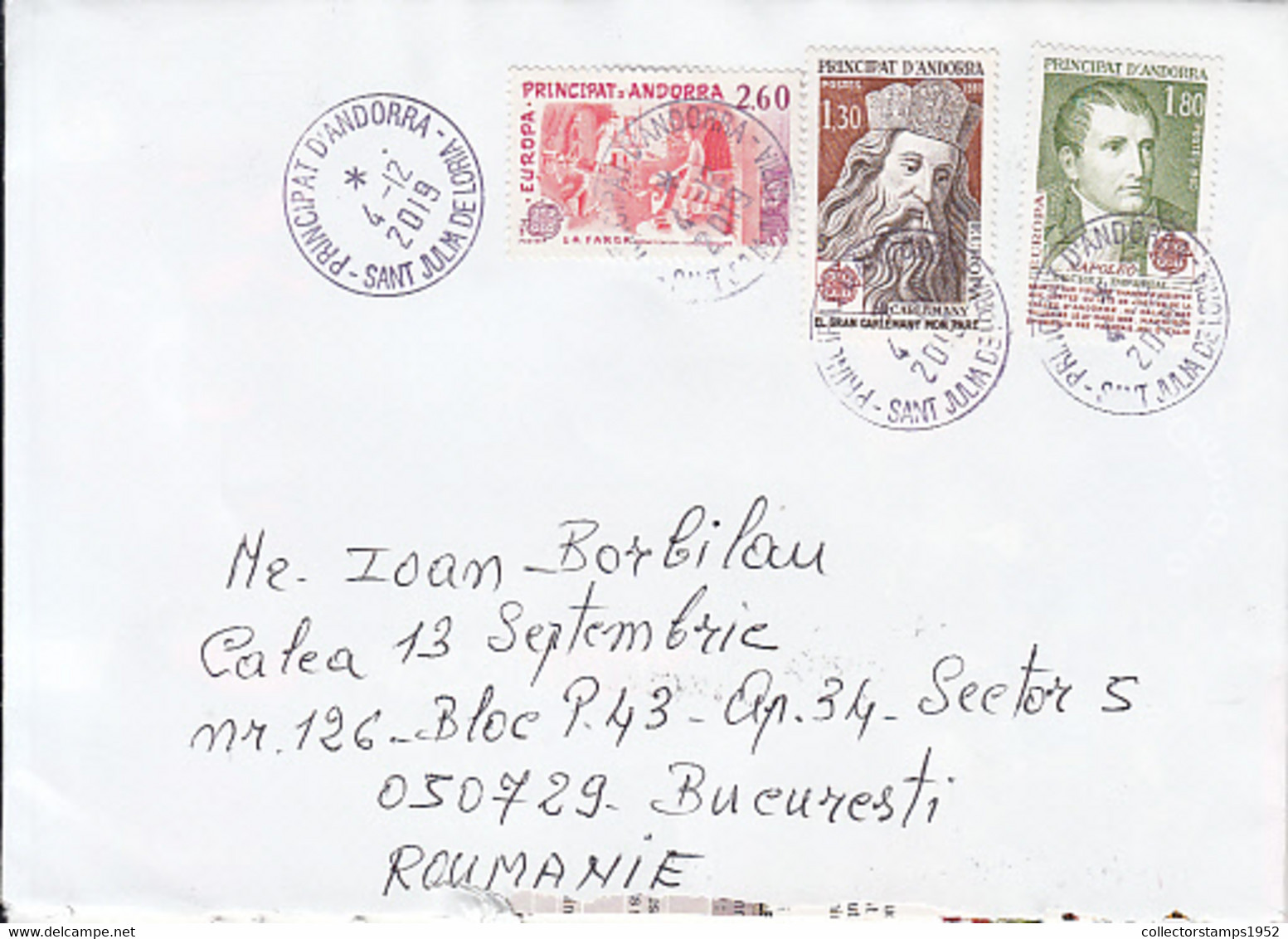 91828- EUROPA CEPT, PERSONALITIES, FINE STAMPS ON COVER, 2019, ANDORRA - Lettres & Documents