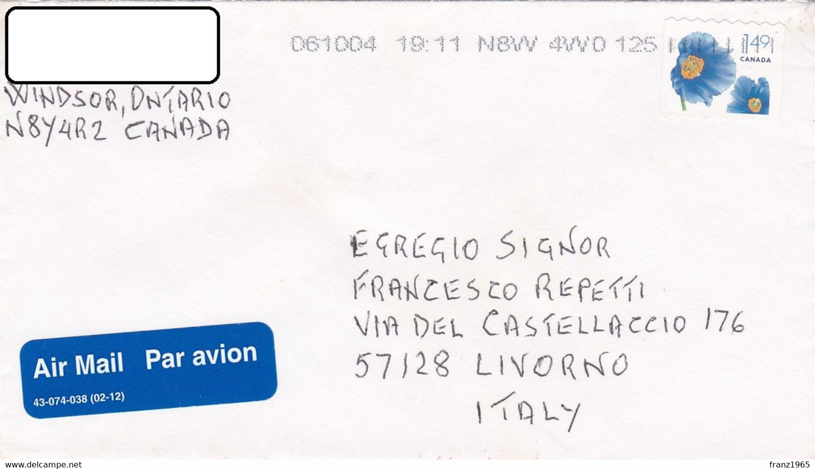 Lettera Viaggiata Dal Canada All'Italia 2004 - Postal History