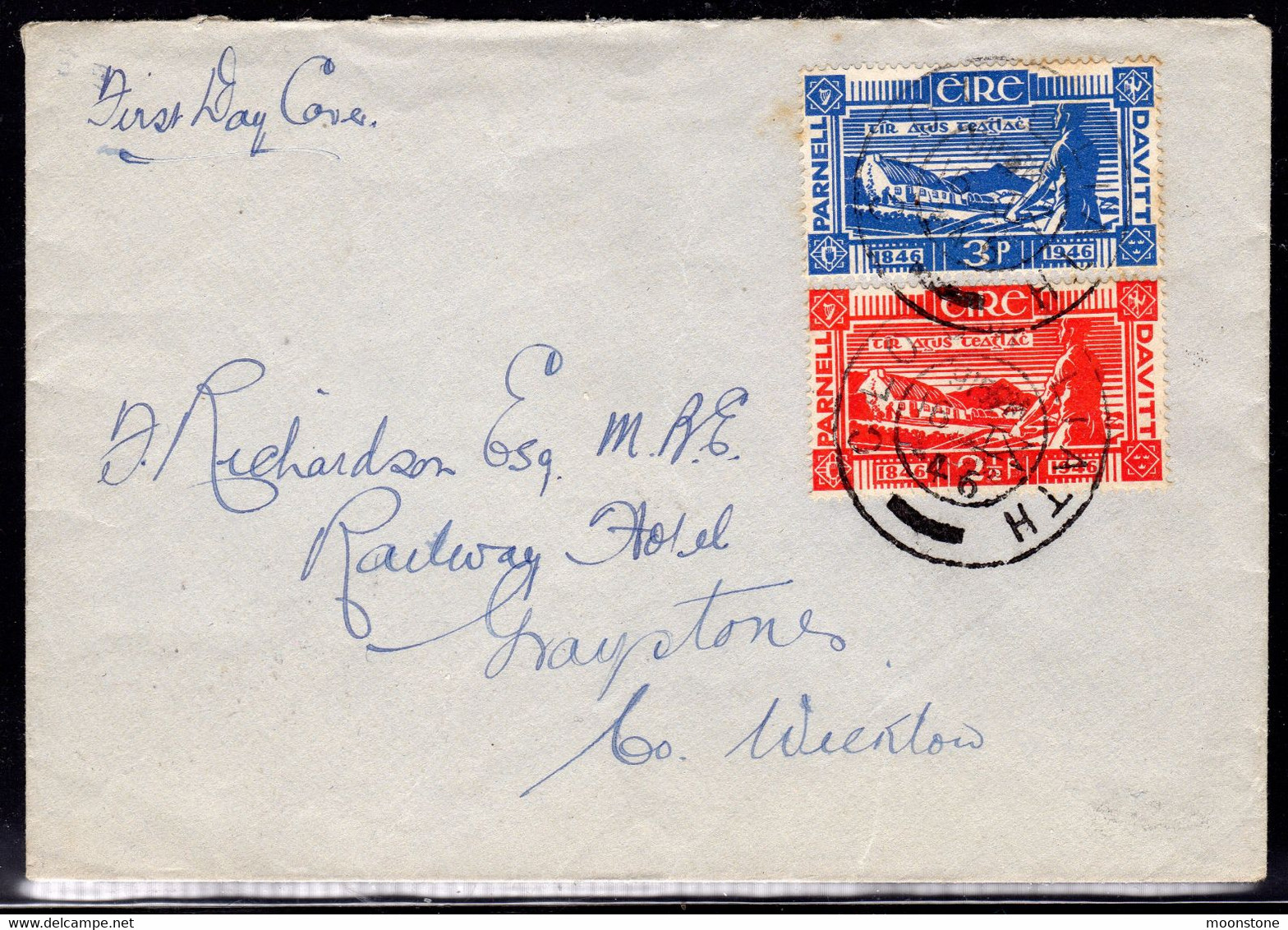 Ireland 1946 Parnell & Davitt Set Of 2 On Plain FDC, Slight Foxing, SG 138/9 - FDC