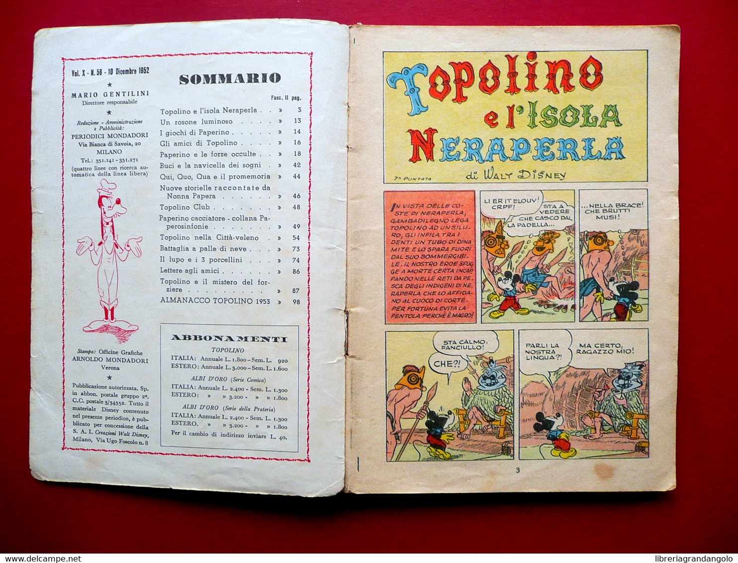 Topolino Vol. X Numero 56 10 Dicembre 1952 Walt Disney Originale - Autres & Non Classés