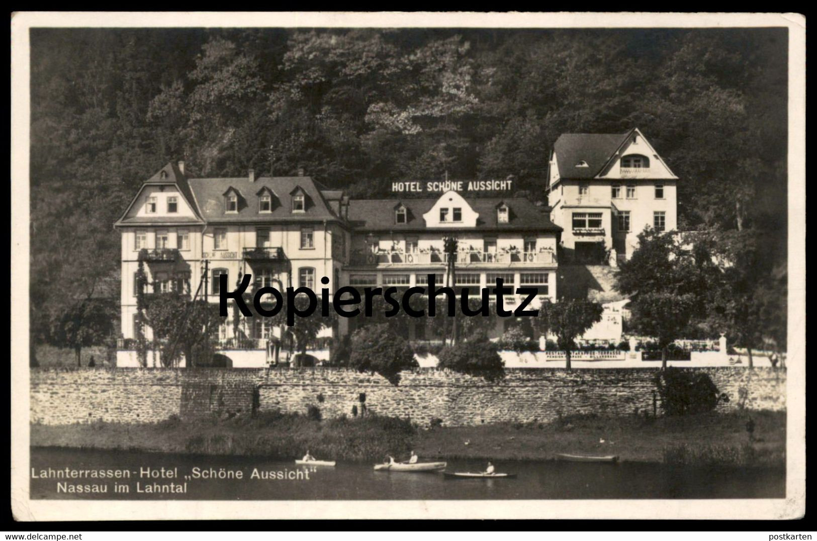 ALTE POSTKARTE LAHNTERRASSEN HOTEL SCHÖNE AUSSICHT NASSAU Kanu Kayak Canoe Postcard Ansichtskarte Cpa AK - Rowing