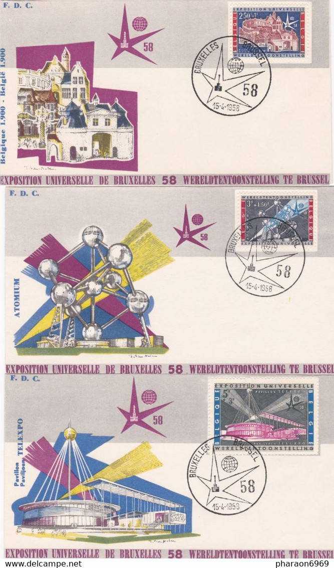 2 Scans Enveloppes FDC 1047 à 1052 Expo 58 Exposition Universelle De Bruxelles - 1951-1960