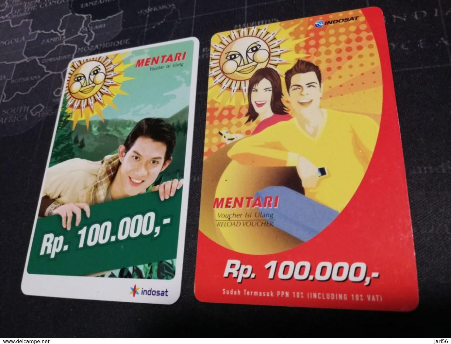 INDONESIA  2 Used Cards  MENTARI RP 100.000 RP 100.000       Fine Used Cards   **3790 ** - Indonesien