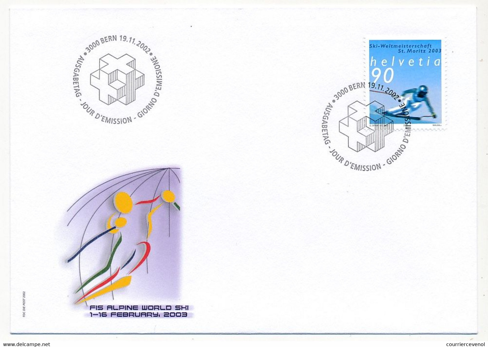 SUISSE -  FDC 2002 - FIS Alpine World St Moritz - BERNE - 19/11/2002 - 2 Enveloppes - FDC