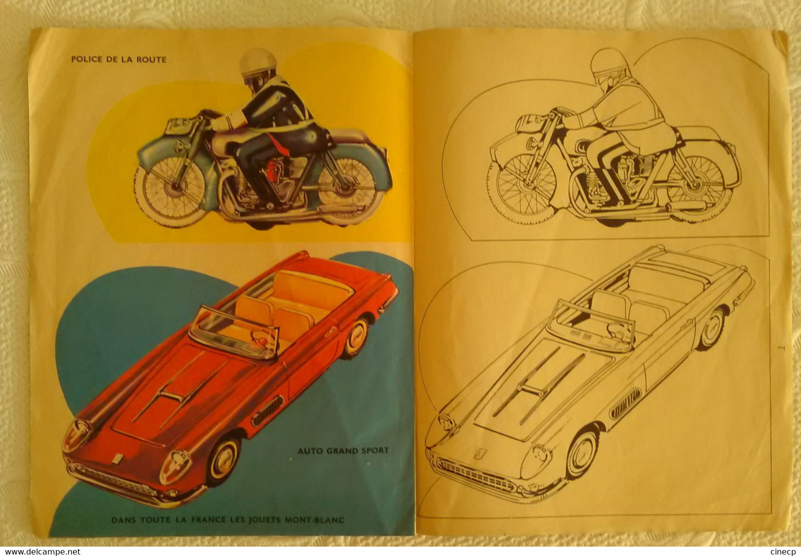 CAHIER DE COLORIAGE PUBLICITAIRE POUR LES JOUETS MONT-BLANC RUMILLY - CAMION BERLIET AVION AIR FRANCE AUTO MOTO TRACTEUR