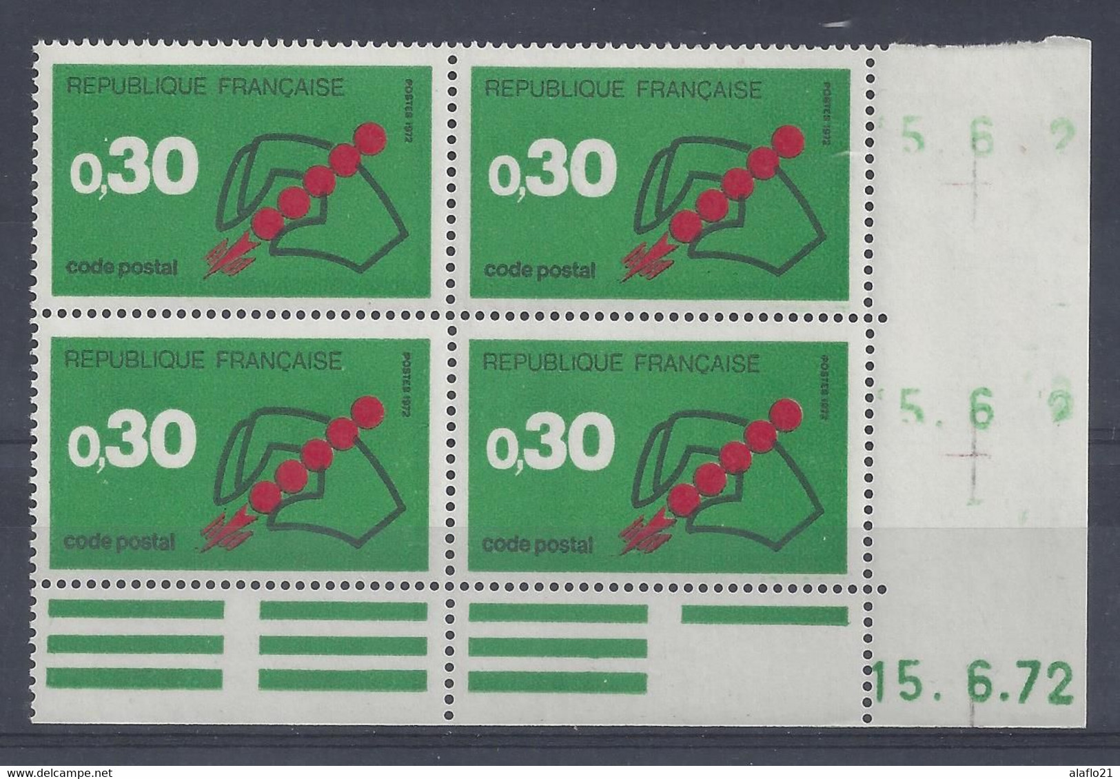 CODE POSTAL N° 1719 - Bloc De 4 COIN DATE - NEUF SANS CHARNIERE - 15/6/72 - 1970-1979