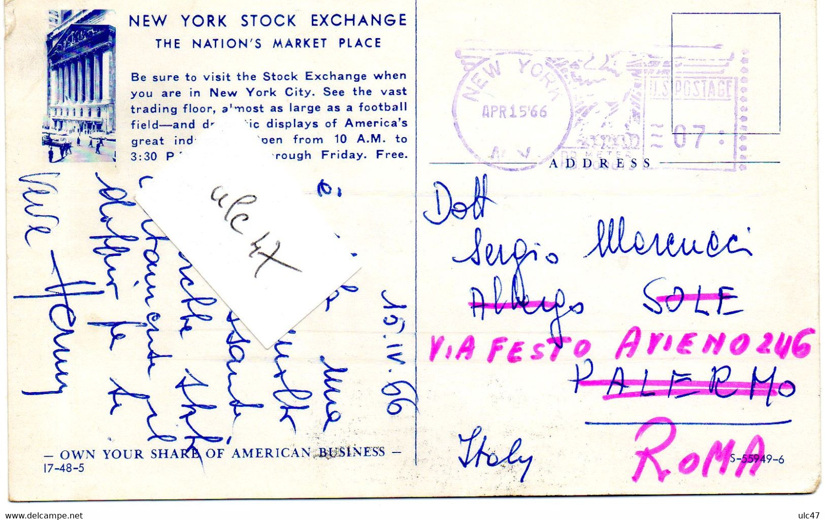 -  NEW YORK STOCKEXCHANGE. THE NATION'S MARKET PLACE.  - Scan Verso - - Wall Street