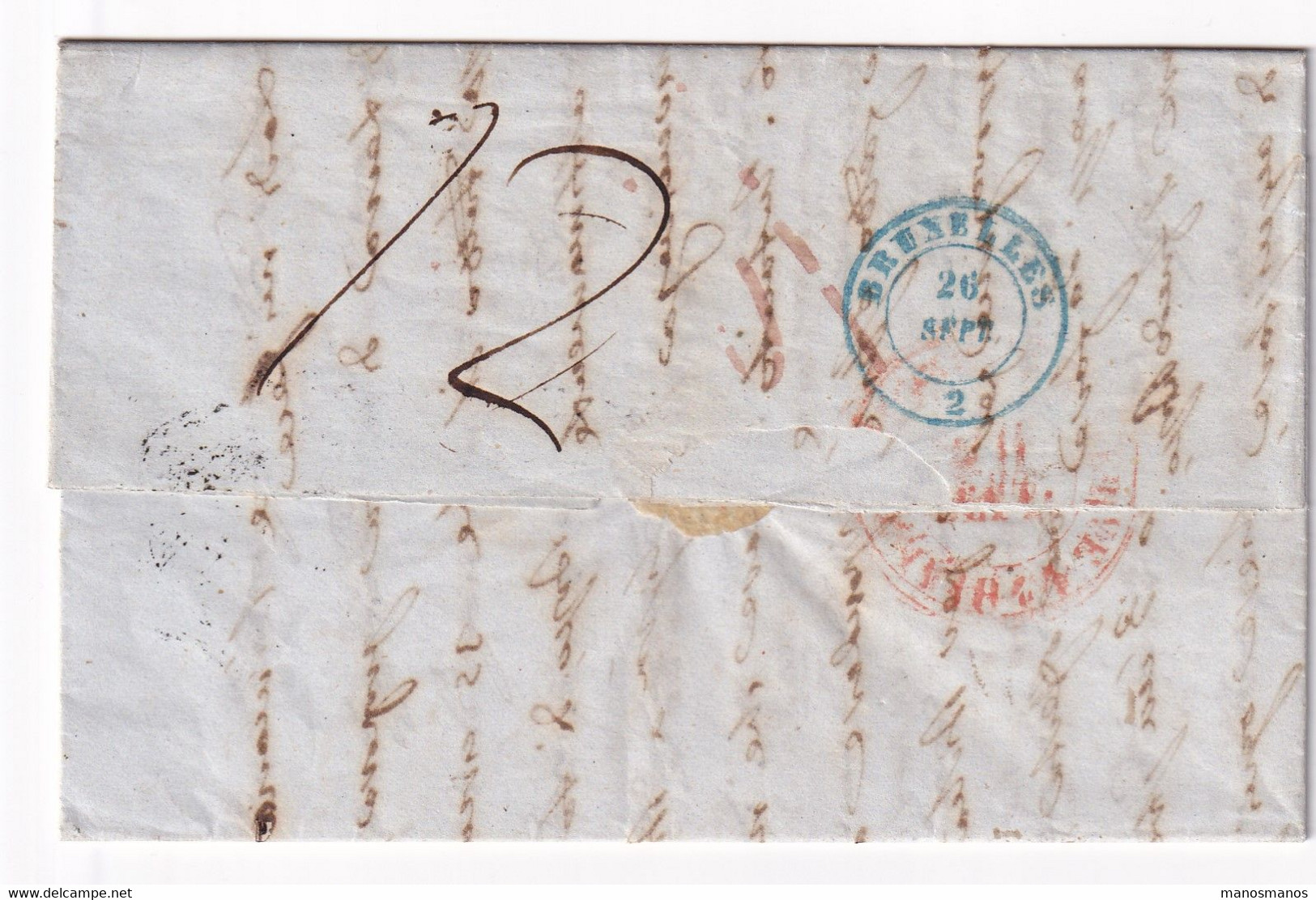 DDY 111 - Incoming Mail - Lettre Précurseur 1844 De CASTELLETTO Franca Vers Bruxelles - Transit Ovale ITALIEN - Andere & Zonder Classificatie