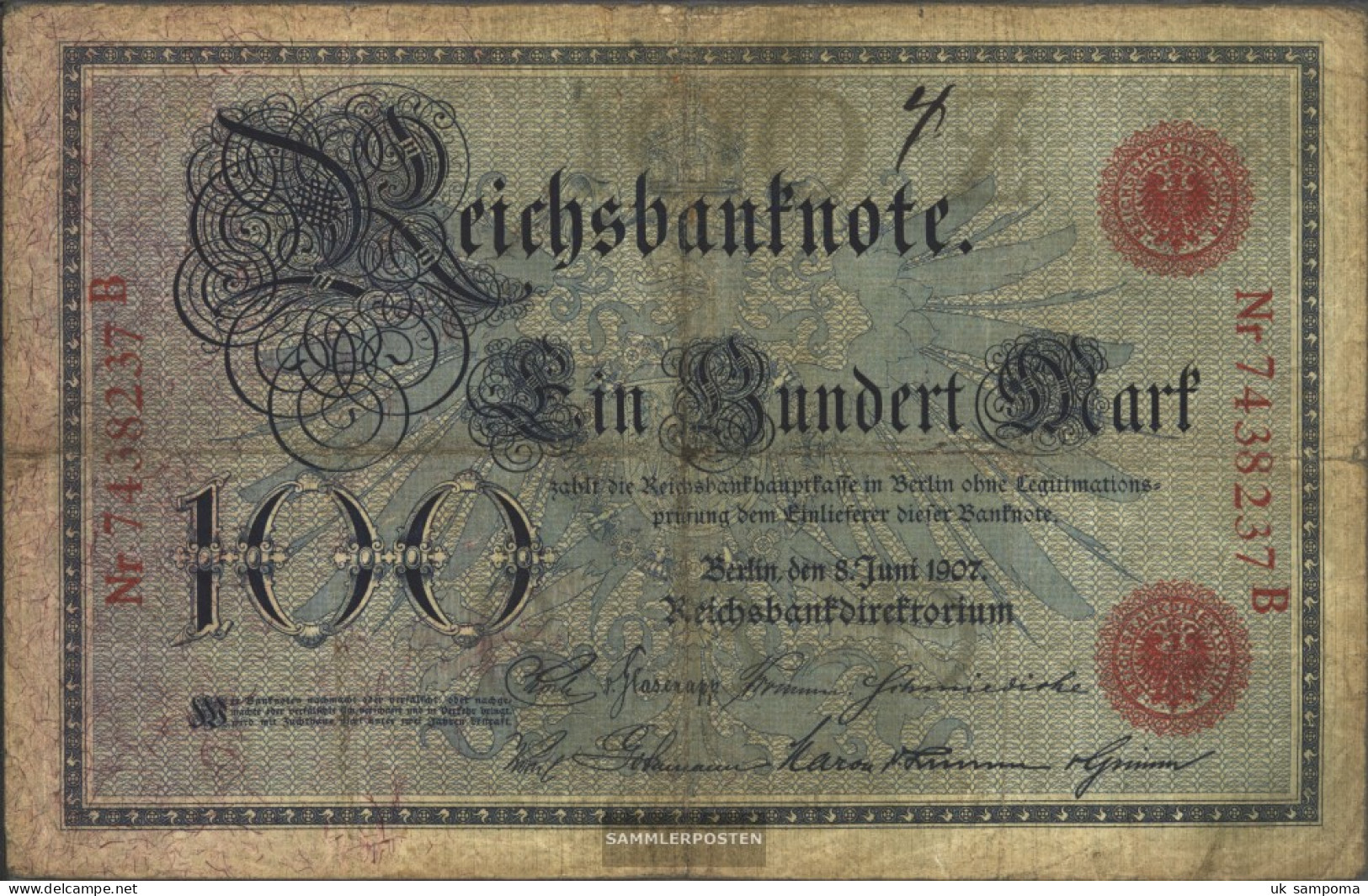 German Empire Rosenbg: 30 Used (III) 1907 100 Mark - 100 Mark