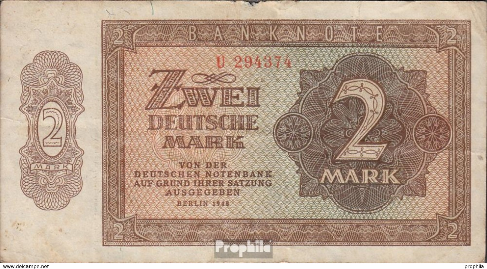 DDR Rosenbg: 341a, KN 6stellig, Davor Ein Buchstabe Gebraucht (III) 1948 2 Deutsche Mark - Autres & Non Classés