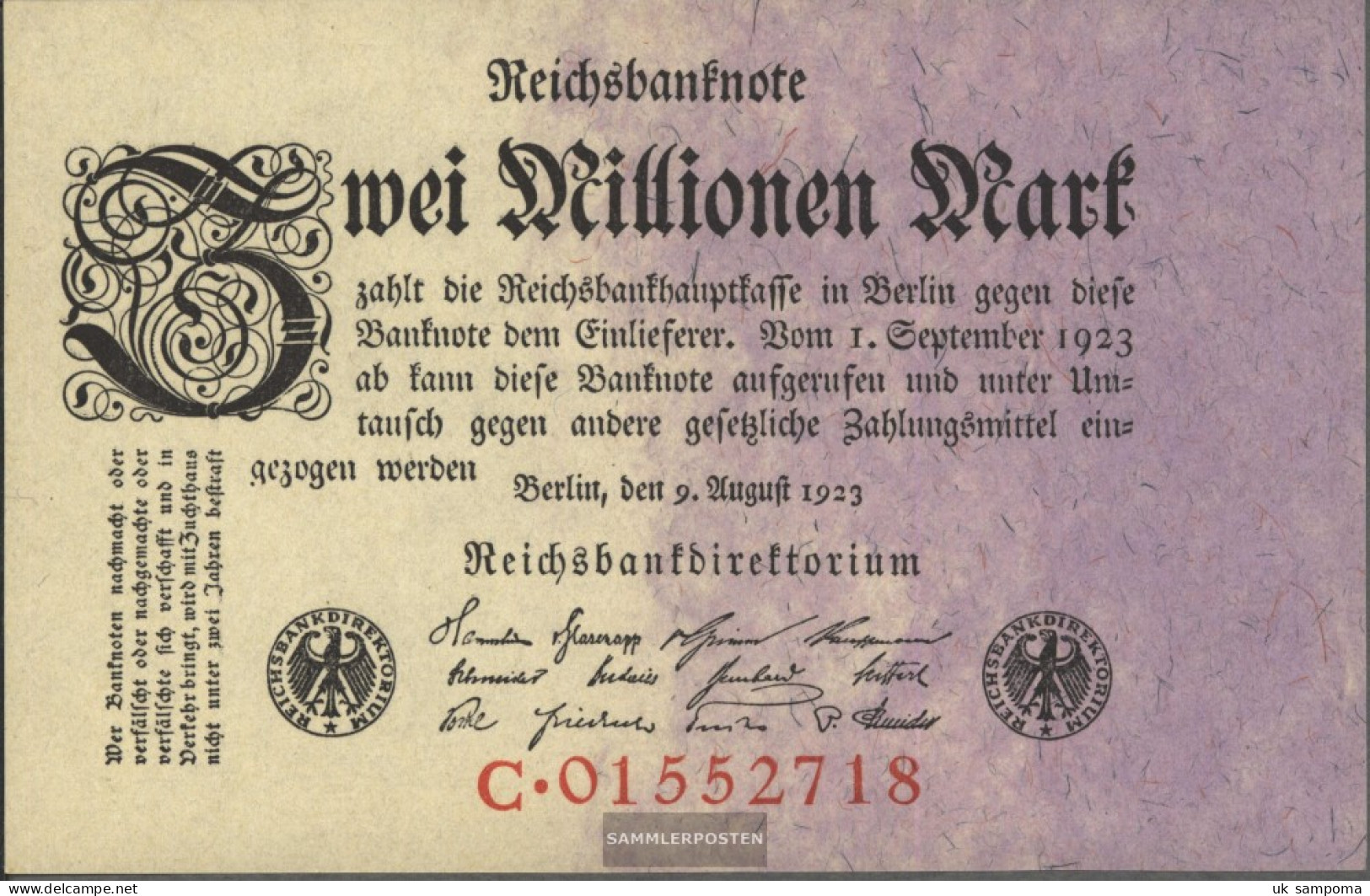 German Empire Rosenbg: 102a, Empire Printing Used (III) 1923 2 Million Mark - 2 Millionen Mark