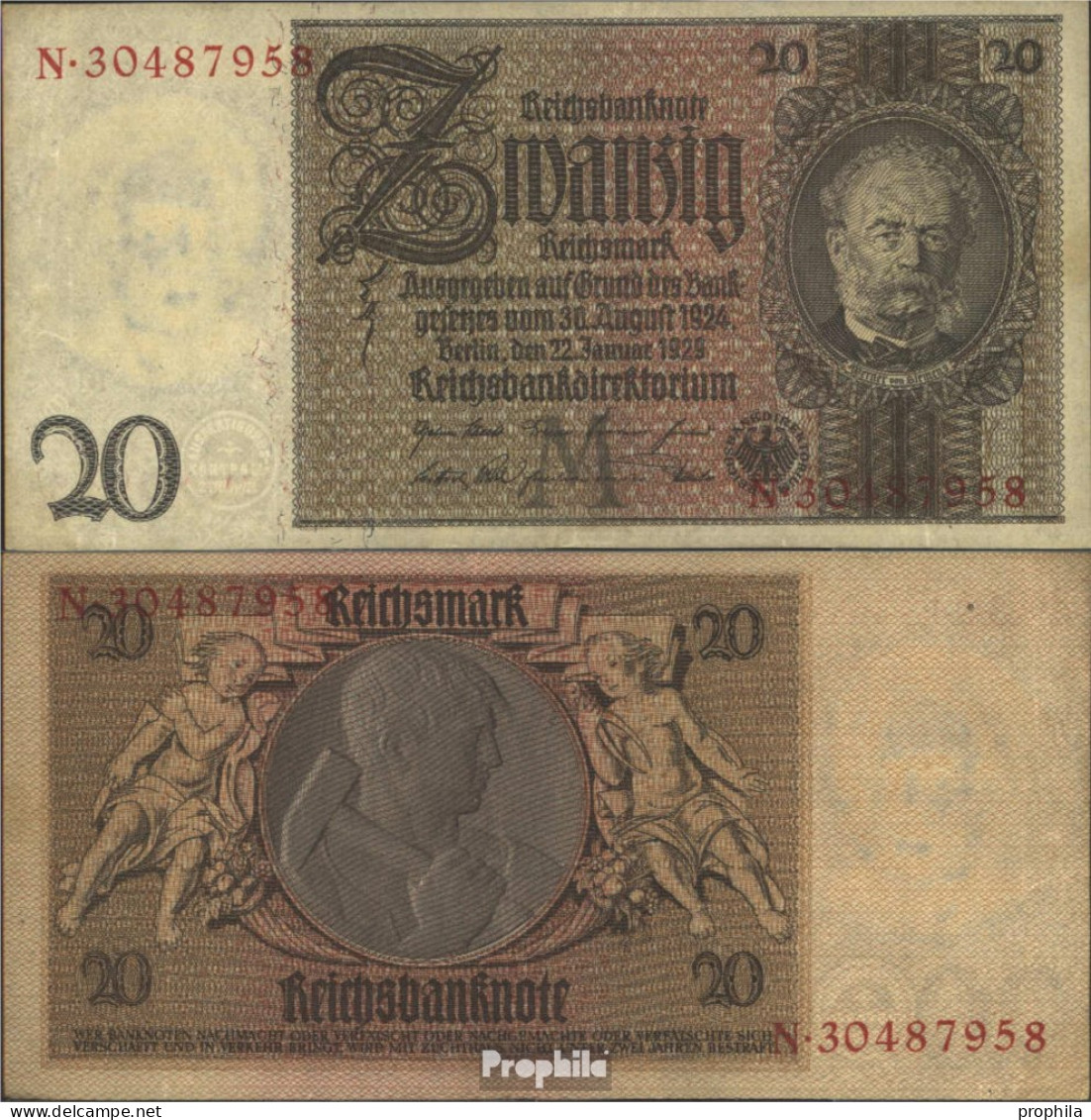 Deutsches Reich Rosenbg: 174b, Udr.-Bst. M, Serien: H-0, Zwischenform Gebraucht (III) 1929 20 Reichsmark - 20 Mark