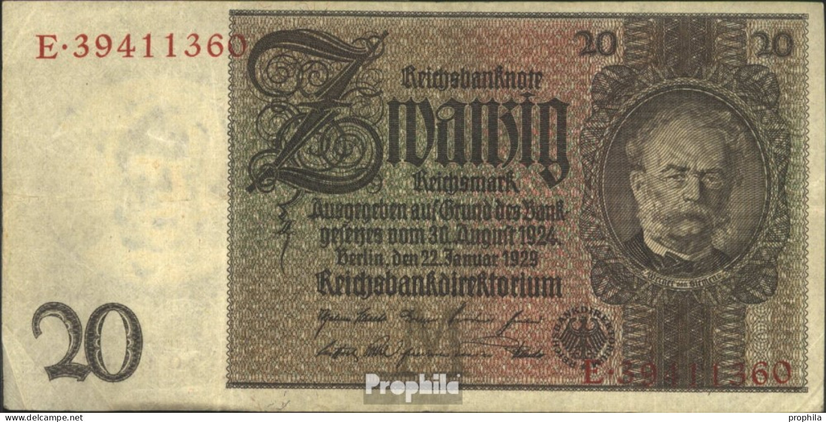 Deutsches Reich Rosenbg: 174a, Udr.-Bst.: M, Serien: B-G Gebraucht (III) 1929 20 Reichsmark - 20 Mark