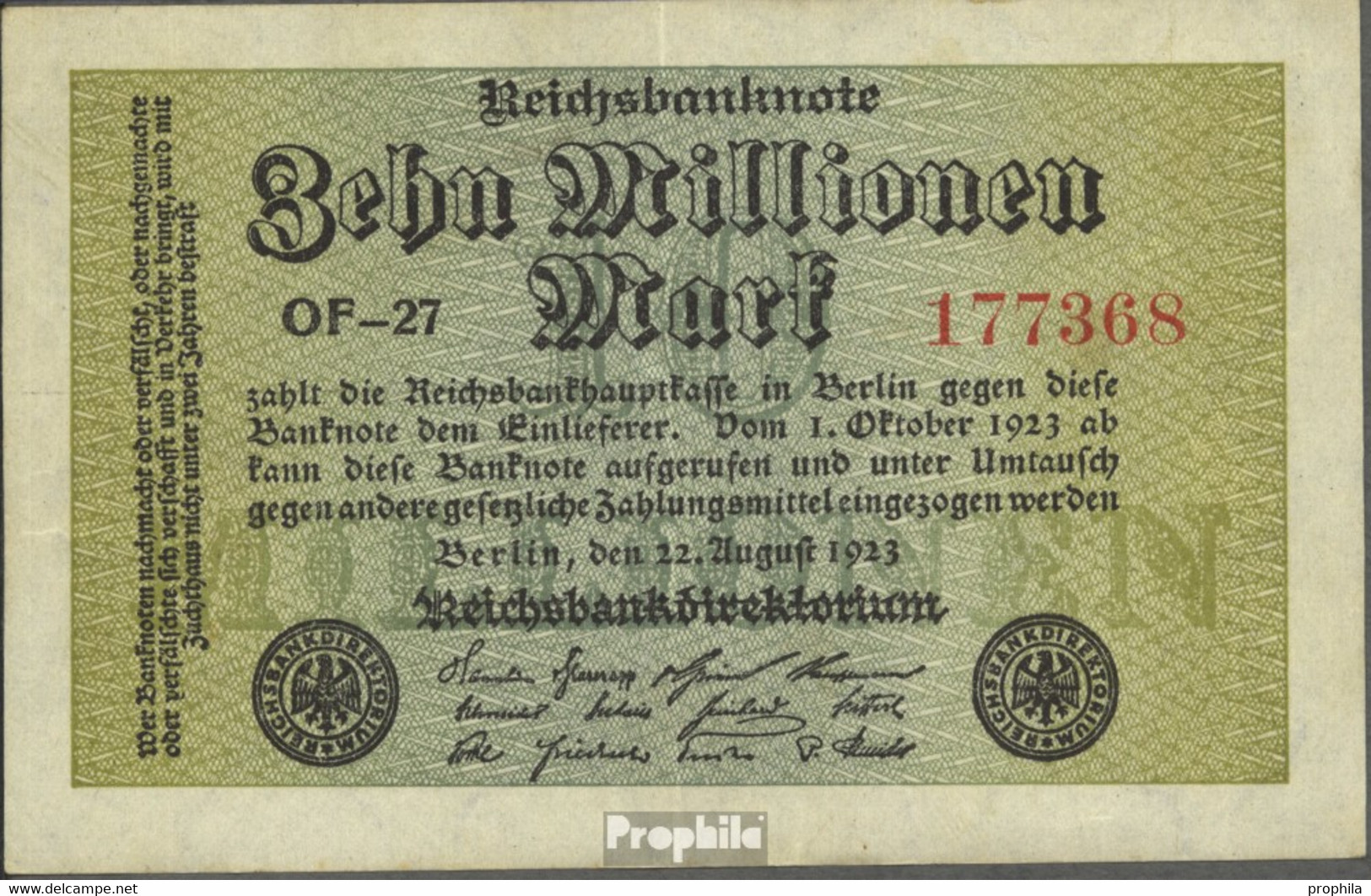 Deutsches Reich Rosenbg: 105f, Wasserzeichen Wellen Gebraucht (III) 1923 10 Millionen Mark - 10 Millionen Mark