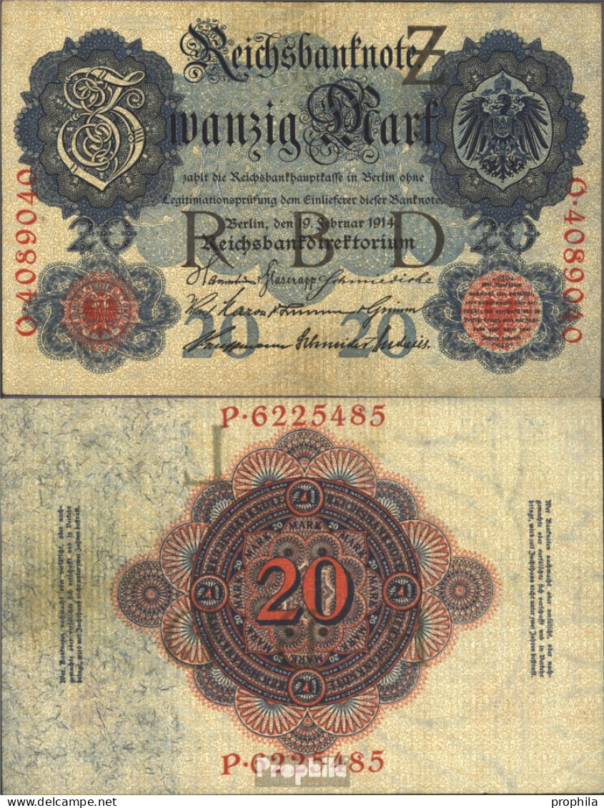 Deutsches Reich Rosenbg: 47b, 7stellige Kontrollnummer Gebraucht (III) 1914 20 Mark - 20 Mark