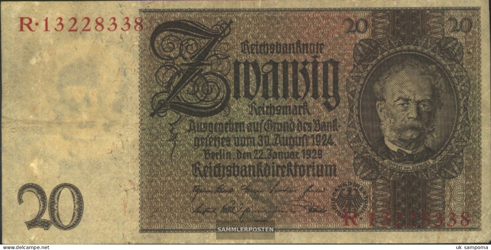 German Empire Rosenbg: 174a, Udr.-Bst.: S, Series: Q-u Used (III) 1929 20 Reichsmark - 20 Mark