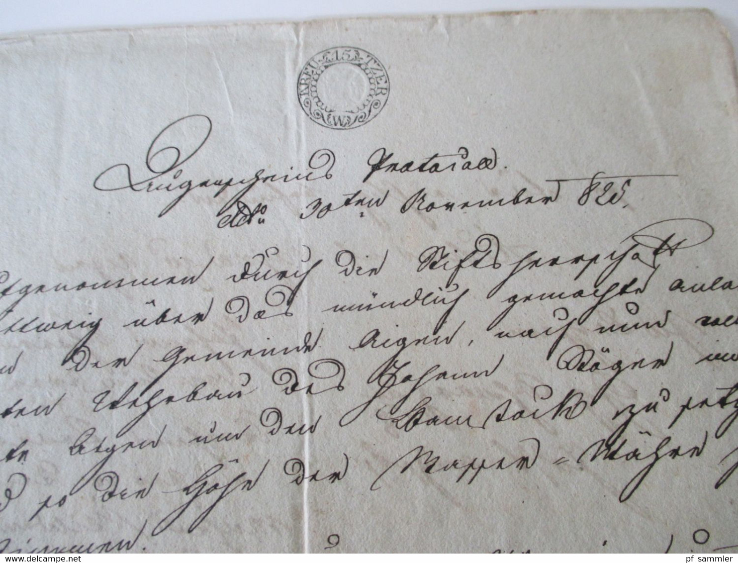 Österreich Vorphila 1827 Beleg / Dokument Mit Stempelmarke / Fiskalmarke 15 Kreuzer Und Stempel - ...-1850 Vorphilatelie