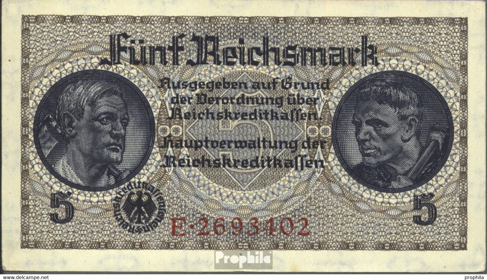 Dt. Besetzung Im 2. Weltkrieg Rosenbg: 553a, Mit Prägestempel 7stellige Kontrollnummer Gebraucht (III) 1940 5 Reichsmar - WW2