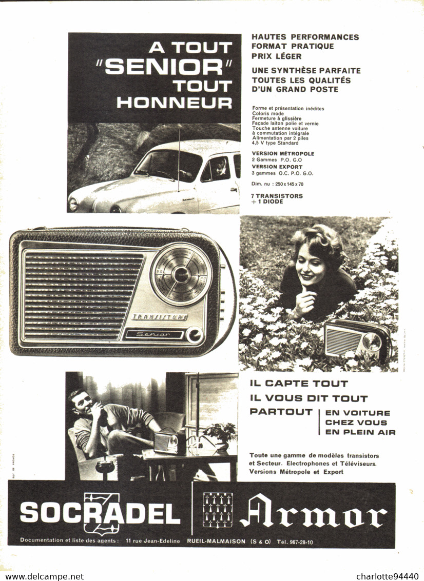 PUB TRANSISTOR    " SENIOR"  De  ( SOCRADEL ARMOR ) 1960 ( 3 ) - Sonstige & Ohne Zuordnung