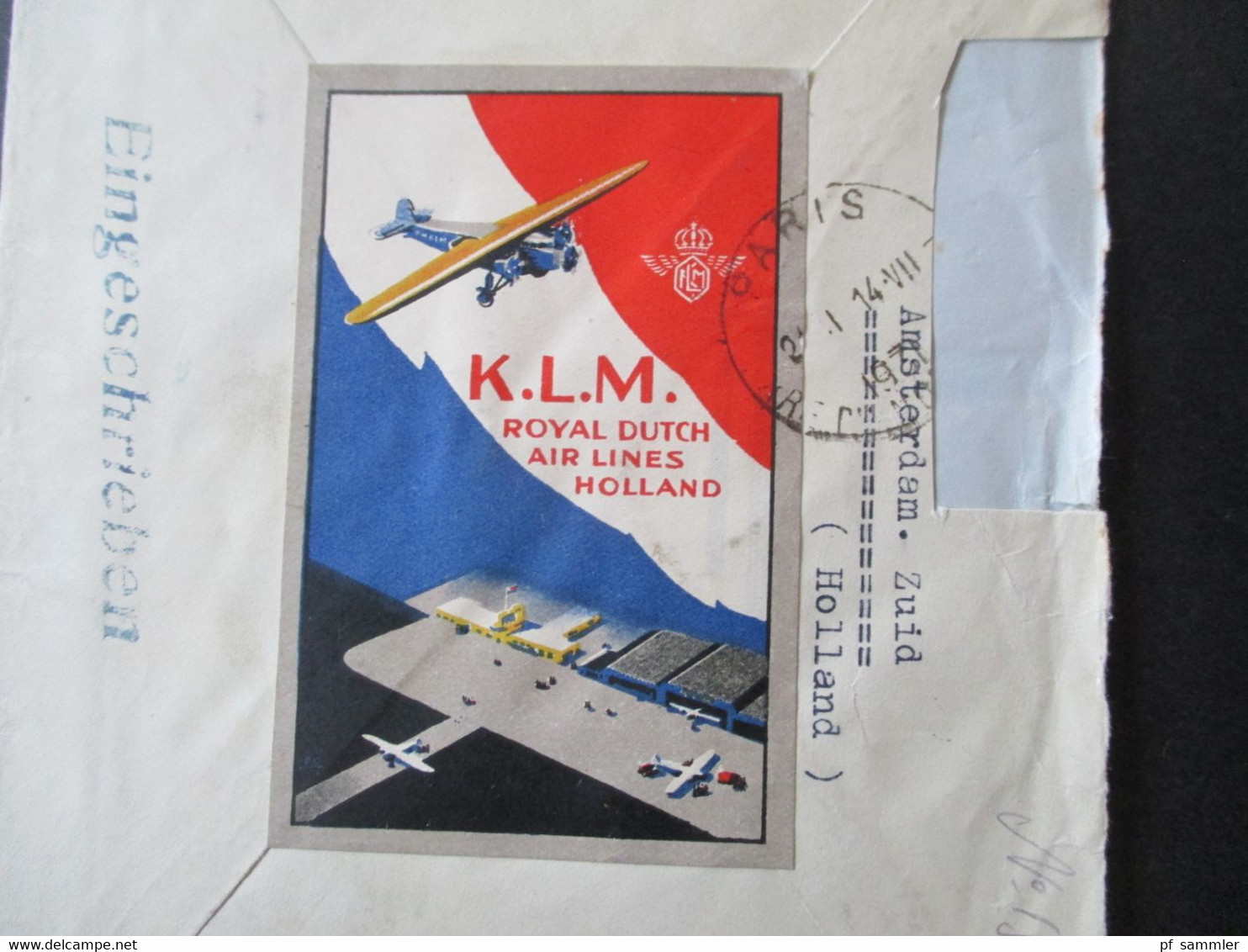 Niederlande 1931 Einschreiben Luftpost Amsterdam Kerkstraat - Wien rücks. Aufkleber K.L.M. Royal Dutch Air Lines Holland