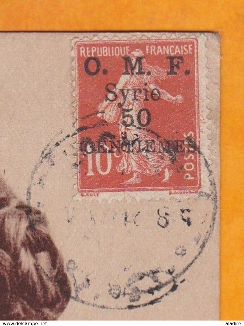 1921 - OMF - CP De Beyrouth Vers Vergigny, Yonne, France - 50 Centièmes Sur 10 C Semeuse - Cad D'arrivée à Tirets - Briefe U. Dokumente