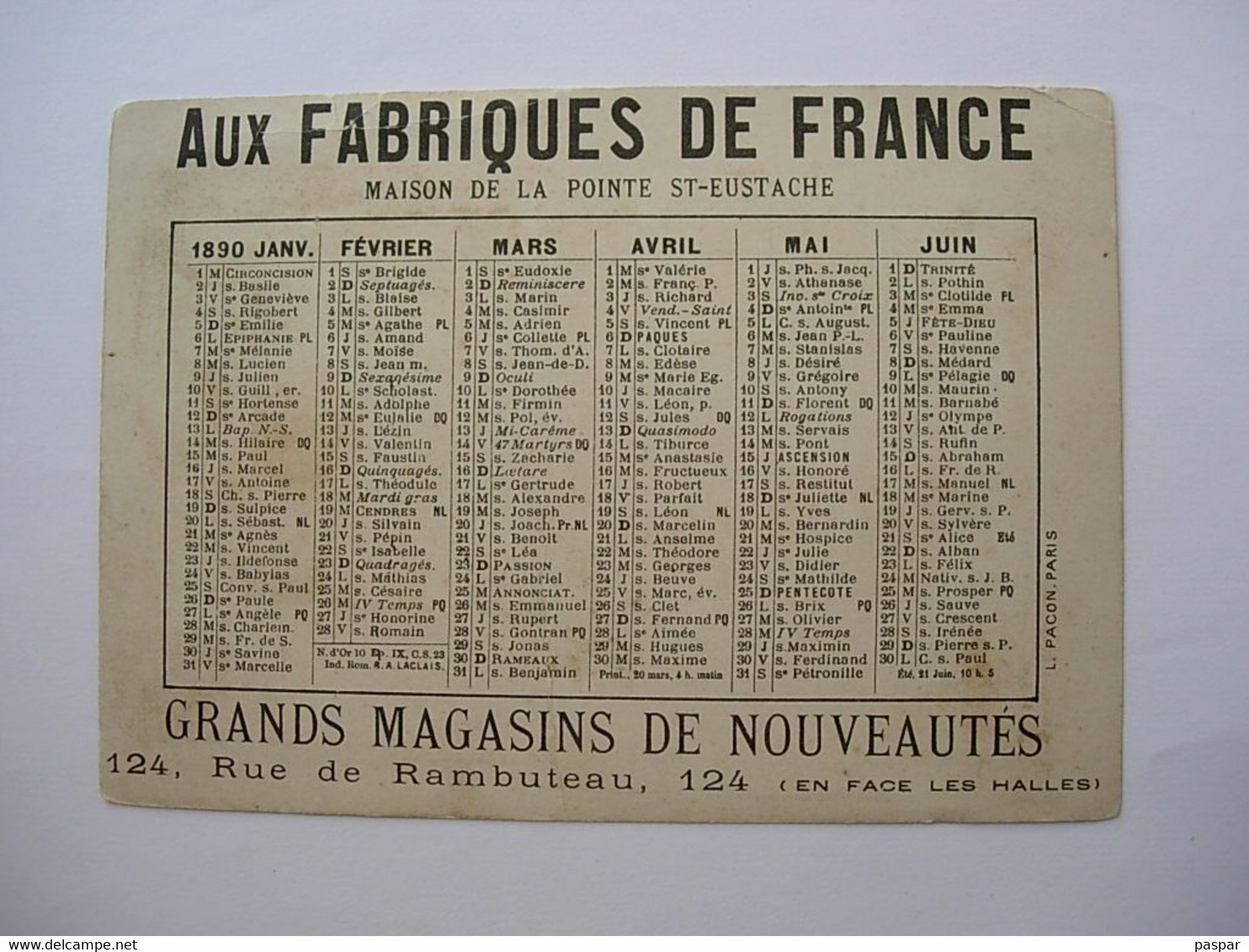 Calendrier 1890 - Aux Fabriques De France - Exposition Universelle De 1890 - République Argentine - Small : ...-1900