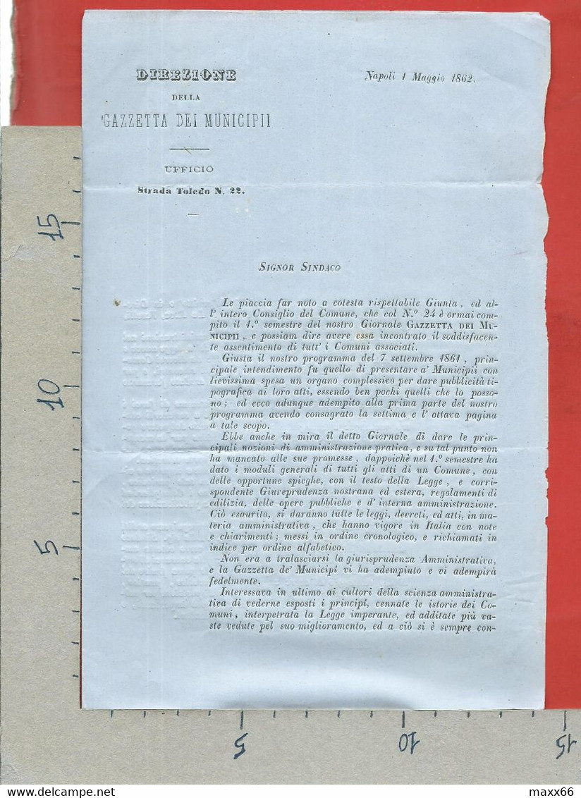 REGNO D'ITALIA STAMPATI FRANCHI - 1862 Stampa Gazzetta Dei MUNICIPI I - NAPOLI CAMPELLO PERUGIA SPOLETO - AMBULANTE - Dienstmarken