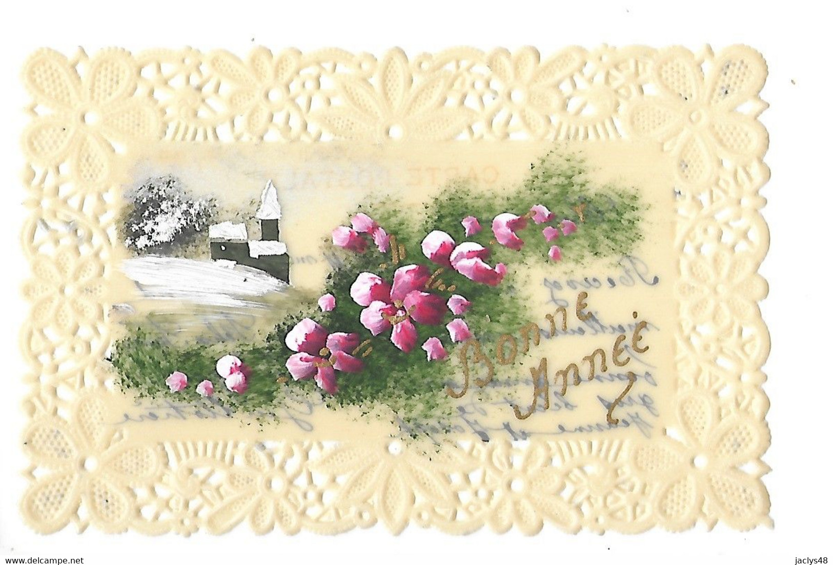 Bonne Année,   Découpis Fleurs - Carte Peinte -  L 1 - Bloemen