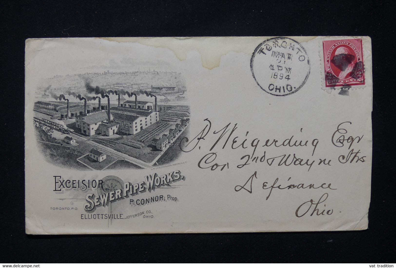 ETATS UNIS - Enveloppe Commerciale Illustrée De Toronto Pour Defiance En 1894 - L 78521 - Sonstige & Ohne Zuordnung