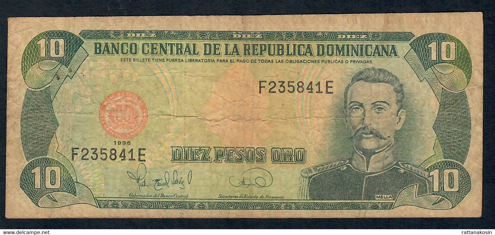Dominican Republic 153 10 PESOS ORO 1996 #F/E Signature 38     AVF NO P.h. - Dominicaine