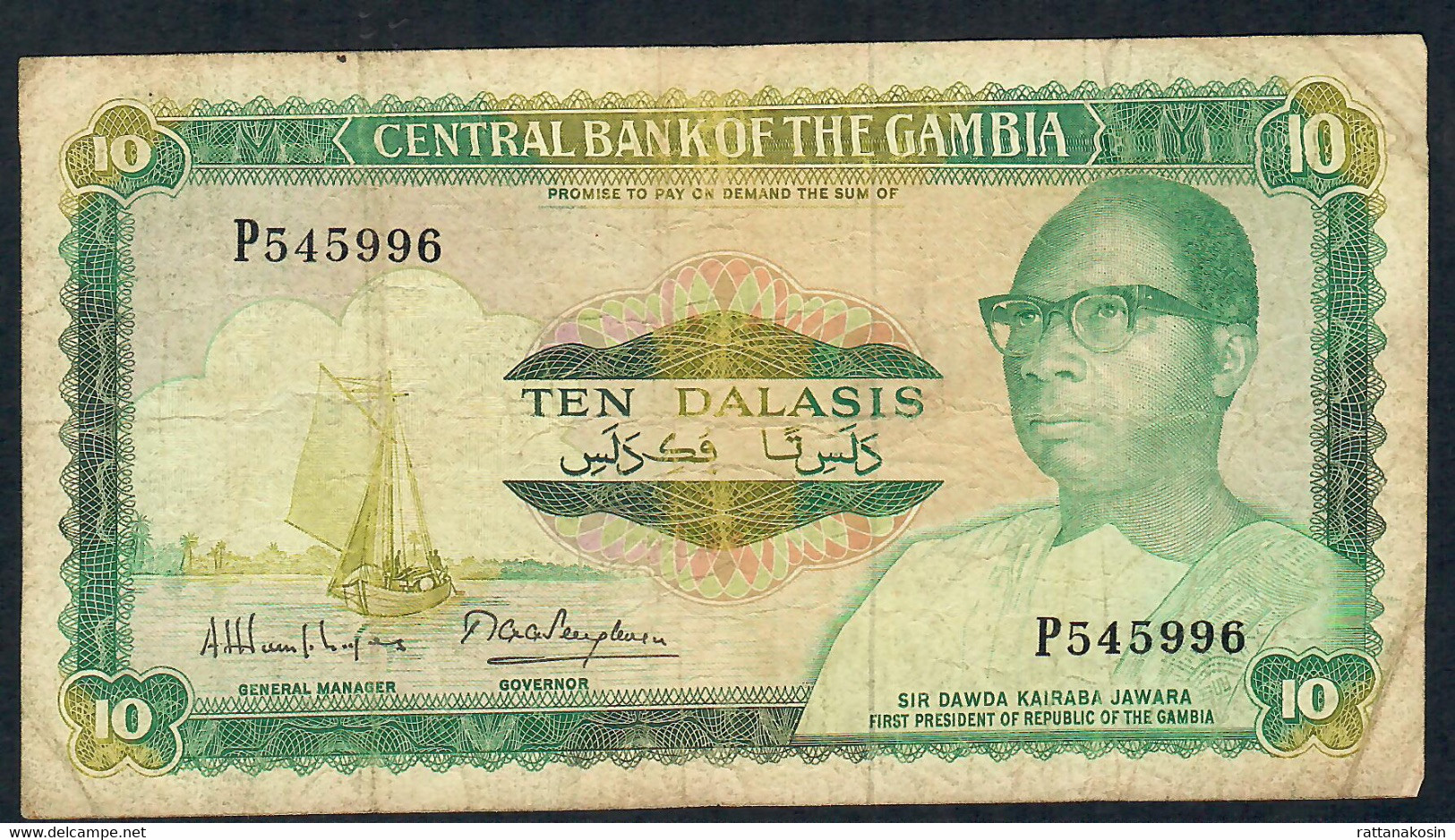 GAMBIA P10a 10 DALASI 1987 #P Signature 7  AVF NO P.h. - Gambie