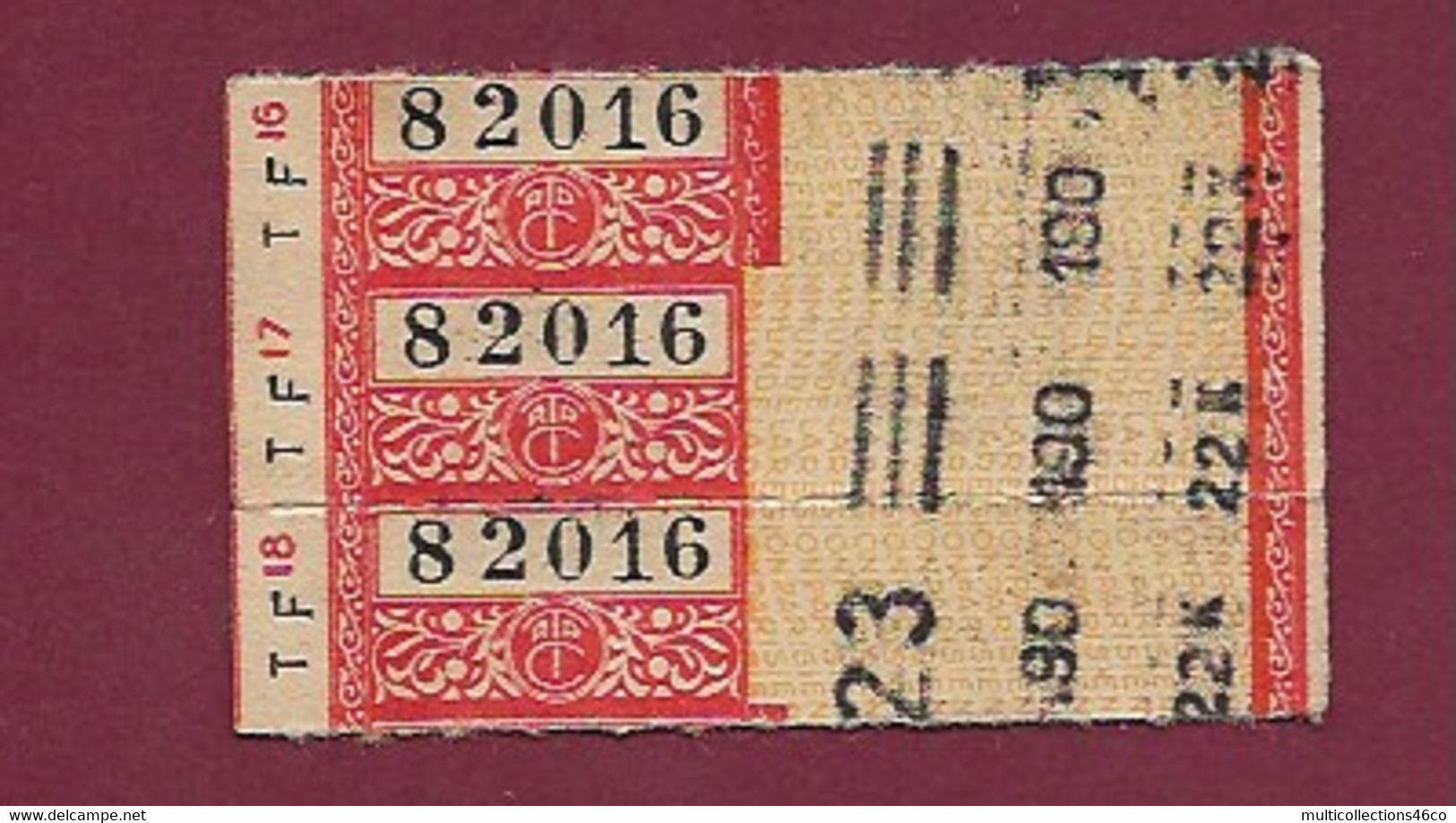 221120A - TICKET CHEMIN DE FER - FRANCE - TF 16 17 18 82016 - Europa