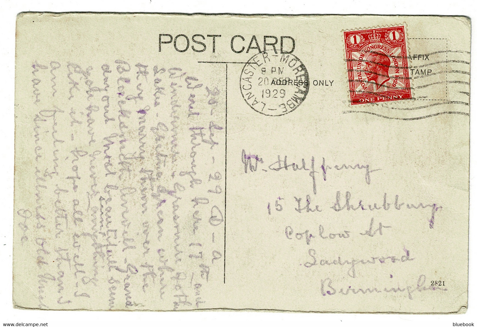 Ref 1431  -  1929 Postcard - Serpentine Woods Kendal - Lake District Cumbria - 1d PUC Stamp - Kendal