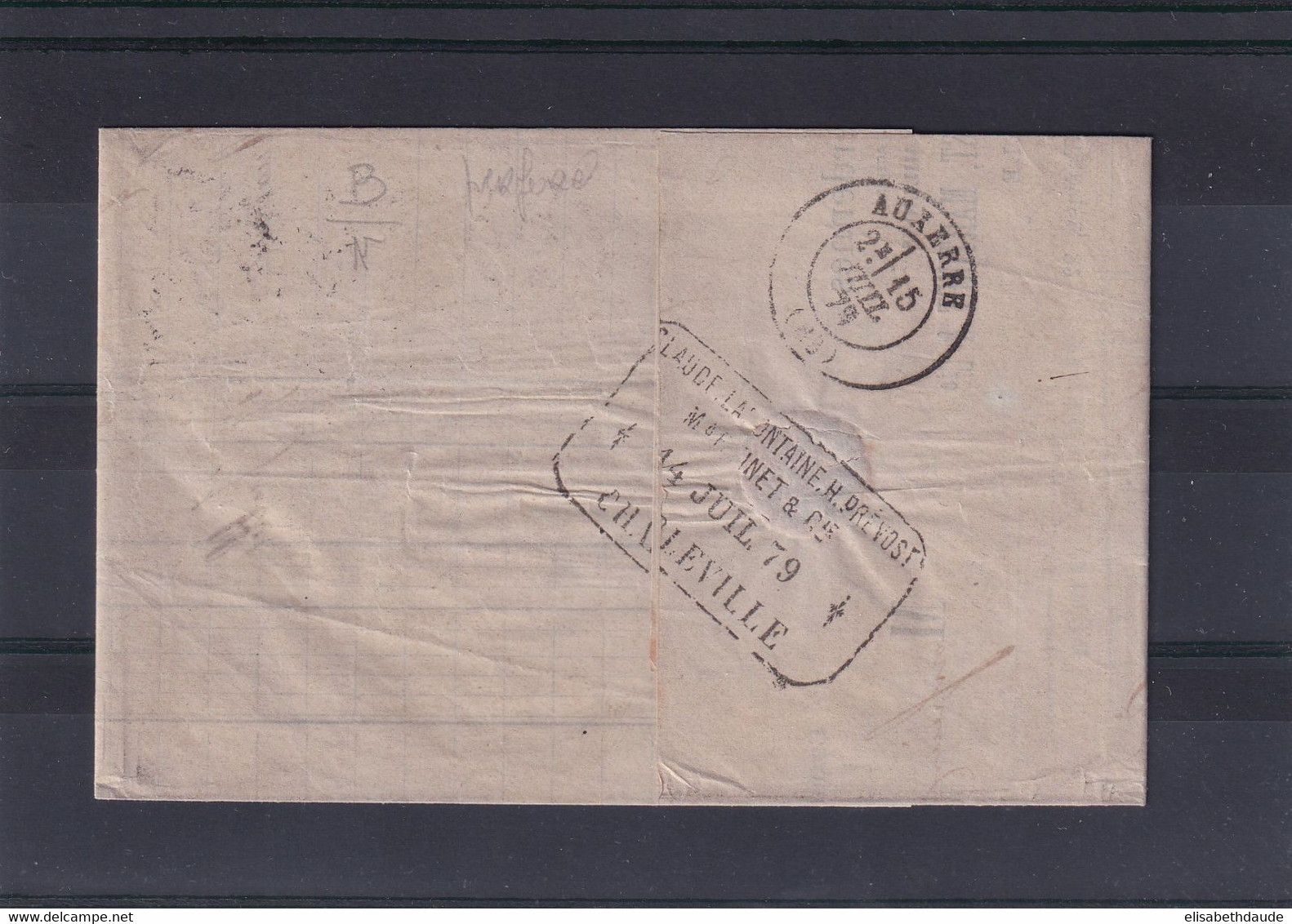 1879 - PERFORE "C.A" Sur 30c SAGE N/B ! - LETTRE De LAFONTAINE à CHARLEVILLE (ARDENNES) => AUXERRE - Storia Postale