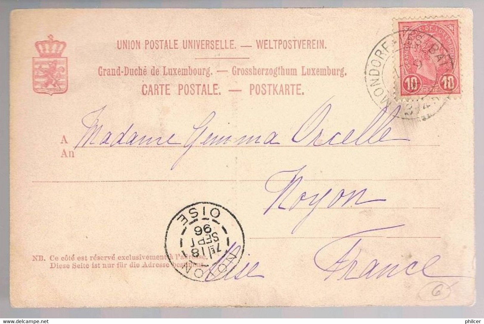 Luxembourg, 1896, For Noyon - Sonstige & Ohne Zuordnung