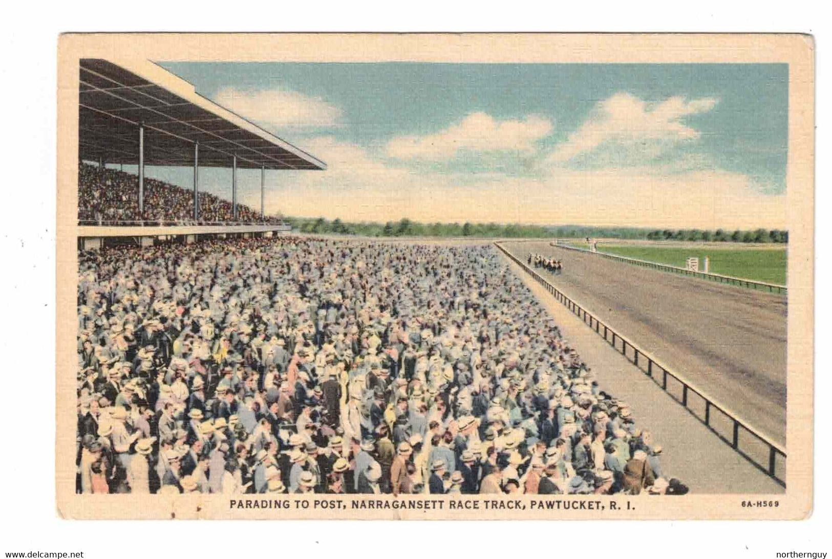 PAWTUCKET, Rhode Island, USA, Racehorses Parading To Post At Narragansett Track, Old Linen Postcard - Pawtucket