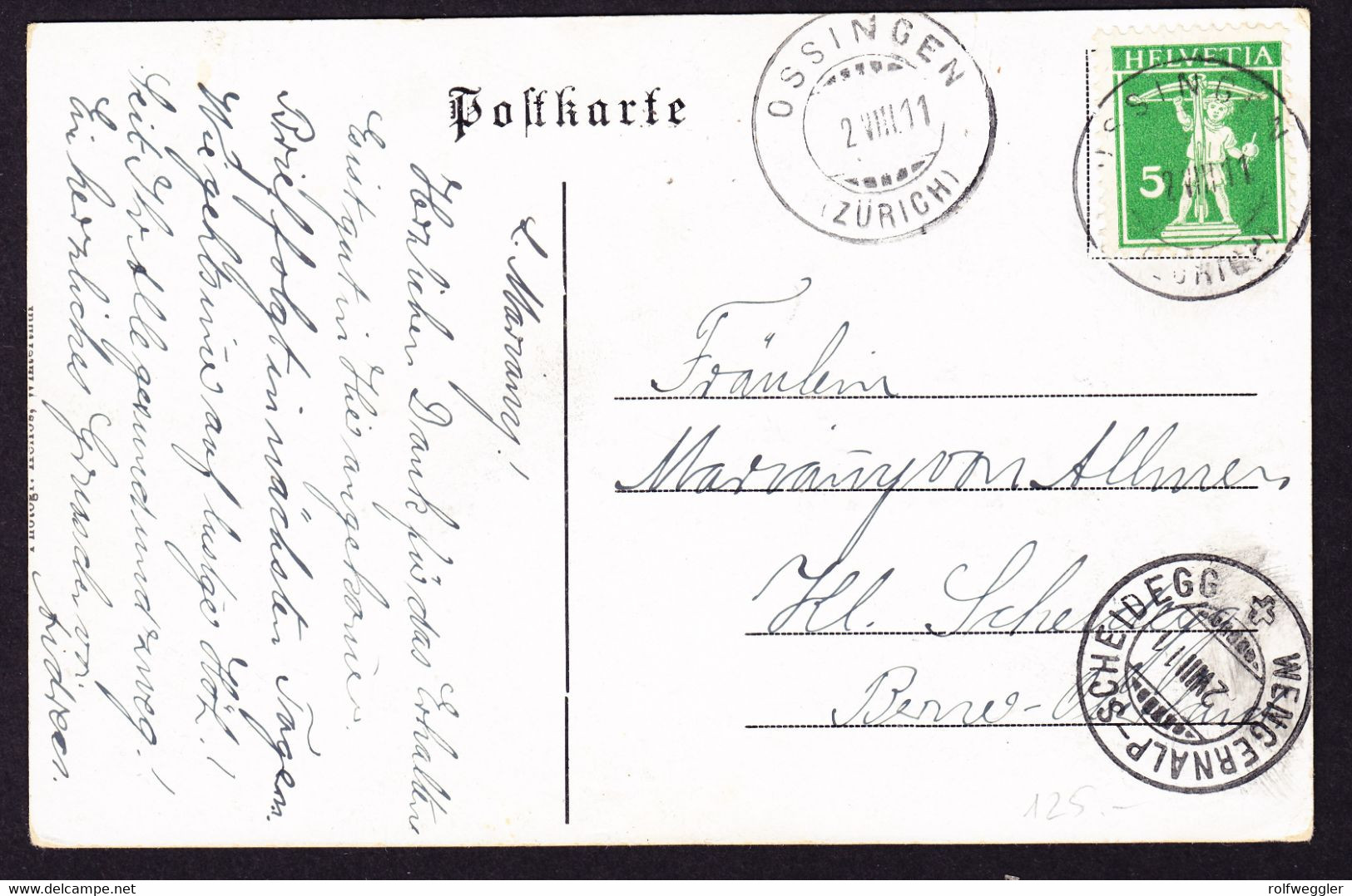 1911 Gelaufene AK Aus Ossingen. 3 Bildrig. Gestempelt Ossingen Und Wengernalp-Scheidegg. - Egg