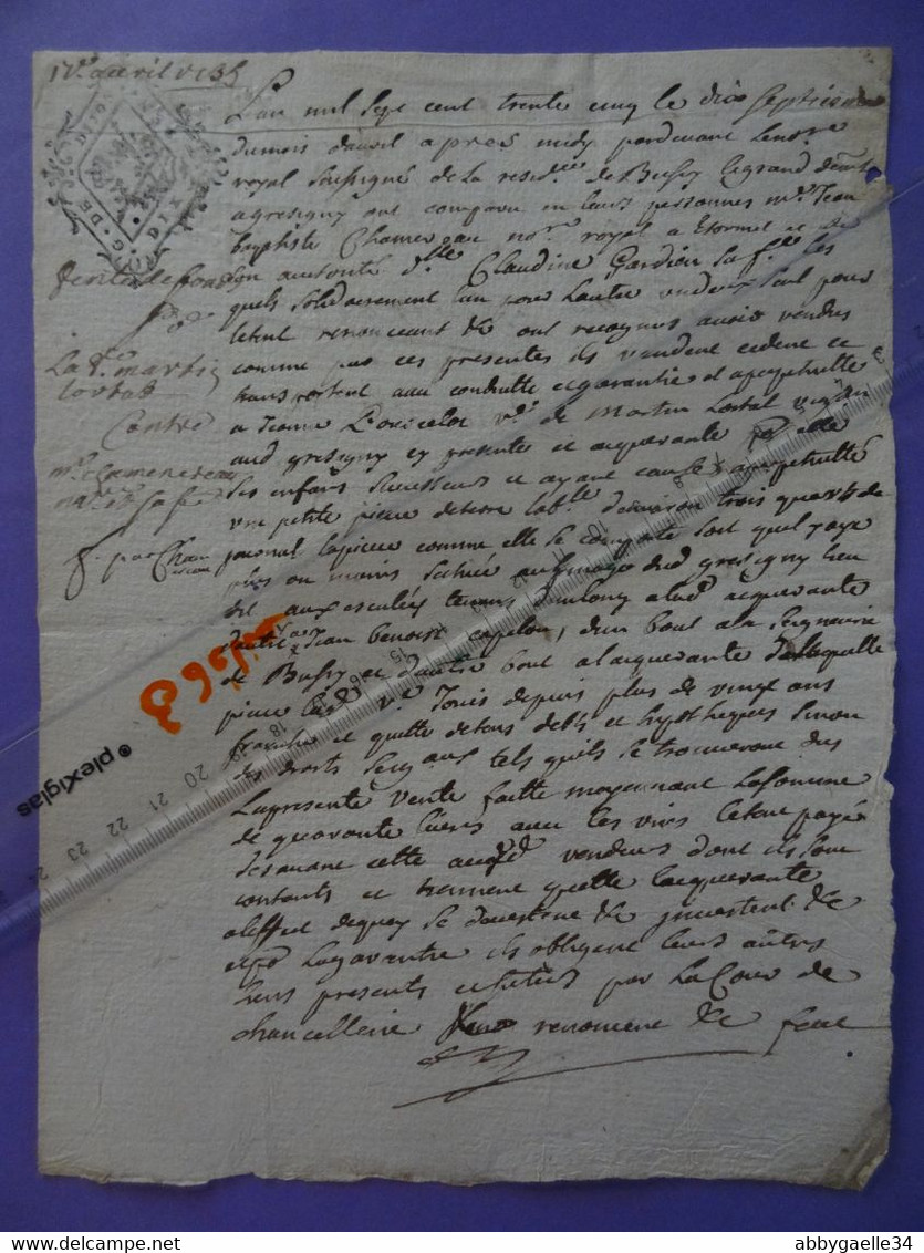 1735 Généralité De DIJON (Côte D'or) Papier Timbré Du N°200 De "DIX SOLS" + Contremarque N°210 "DIX DEN." Baigneux - Seals Of Generality