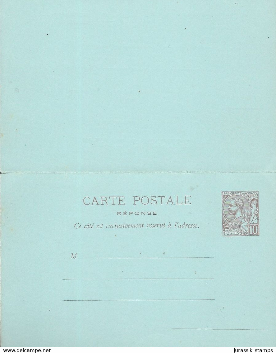 MONACO - 189? ENTIRE POSTAL STATIONERY REPLY CARD - UNUSED  - 22520 - Covers & Documents