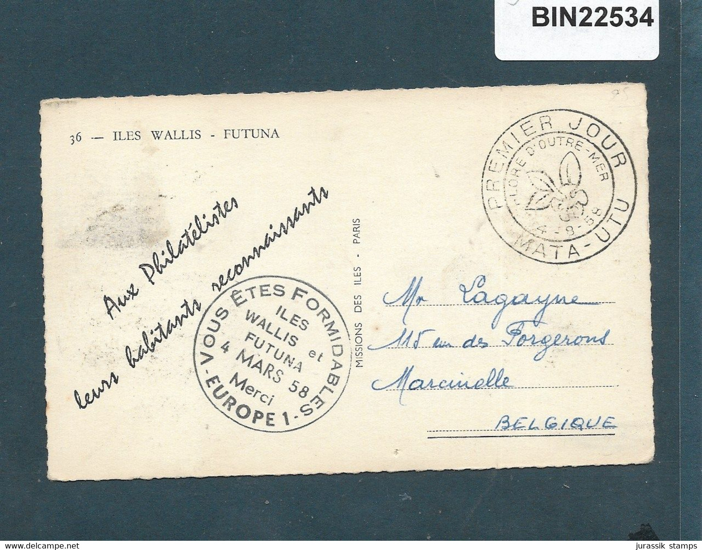 Wallis And Futuna - 1958 FDC POSTCARD - FLORA FLOWERS   - 22533 - Briefe U. Dokumente