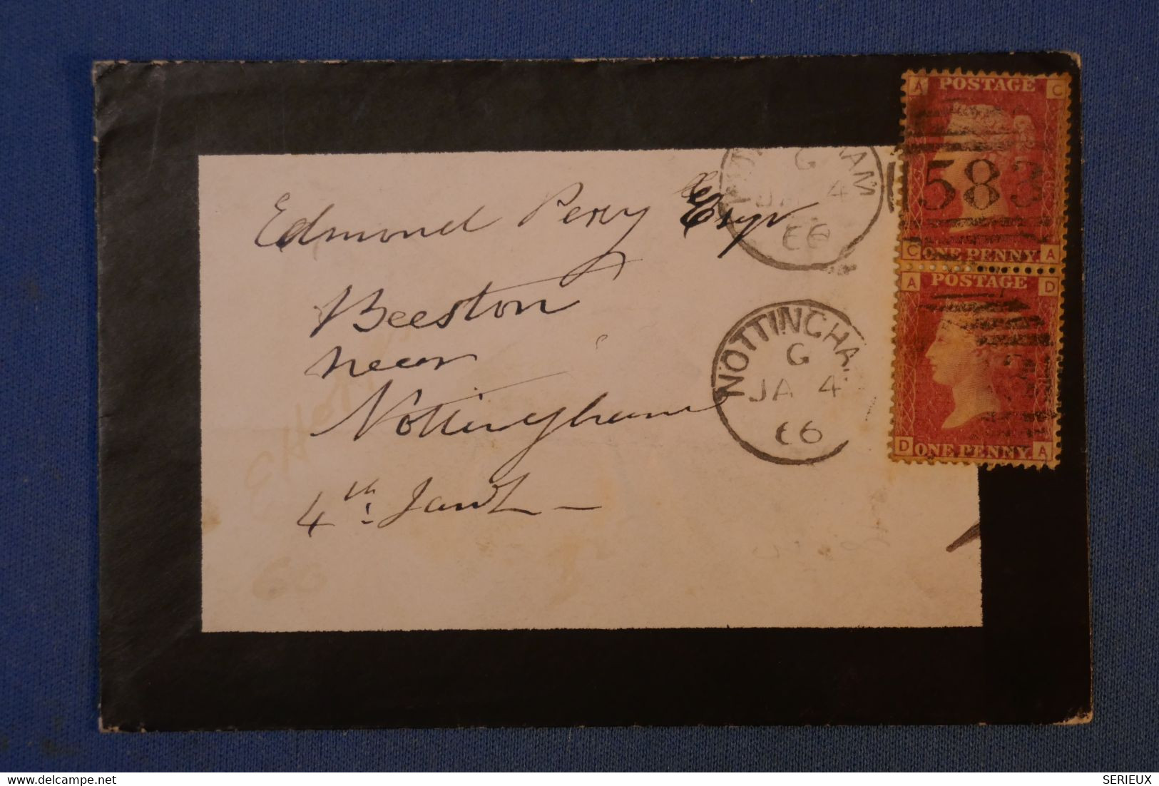 H9 GRANDE BRETAGNE BELLE LETTRE 1866 NOTTINGHAM + PAIRE VERTICALE ONE PENNY+AFFRANCH INTERESSANT - Briefe U. Dokumente