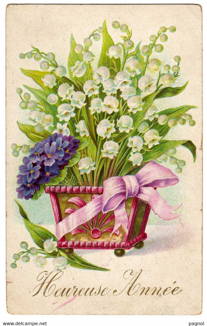 Fantaisies :  Muguet : Heureuse Année: Carte Gaufrée : - Andere & Zonder Classificatie