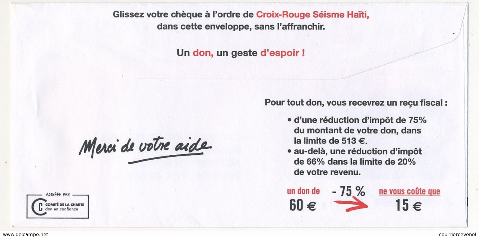 Enveloppe T écopli - Croix Rouge Française - Séisme D'Haiti - Cards/T Return Covers